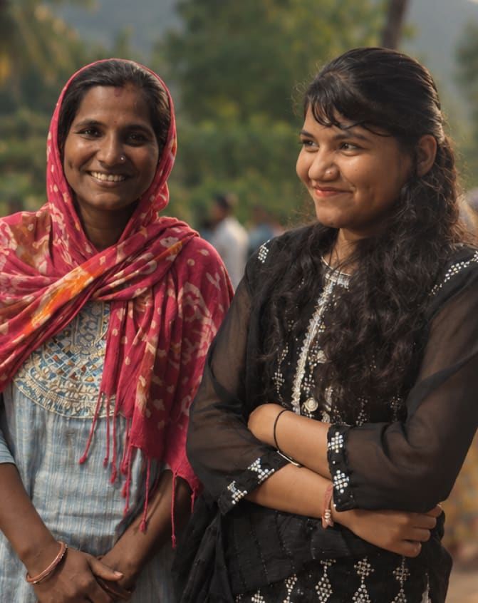 Two women smiling together on the estate