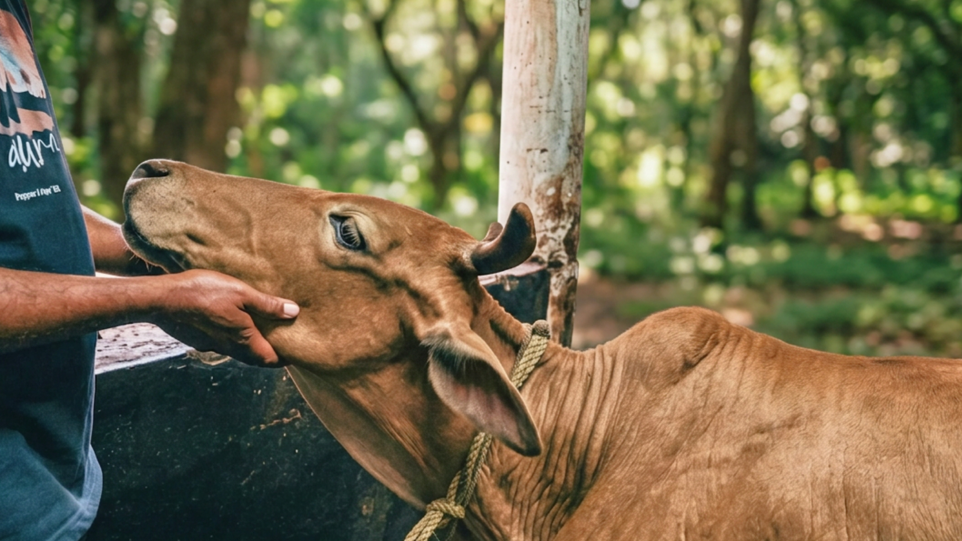 A caretaker with an animal at Mudigere — the people who know the herd